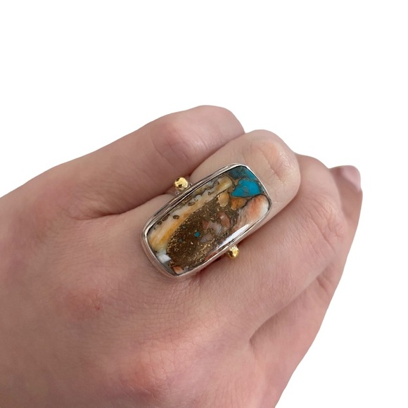 NWT Sterling silver large ring gemstone oyster copper turquoise size 7 - Picture 6 of 10